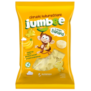 Słodkie chrupki kukurydziane Jumbee w kształcie małpek o smaku bananowym opakowanie 50g