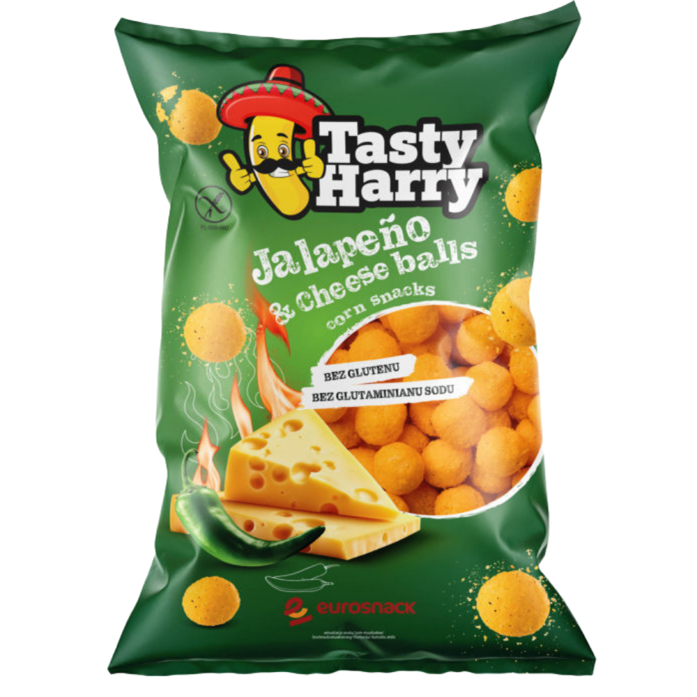 Kukurydziane kulki Tasty Harry o smaku ser jalapeno opakowanie 100g