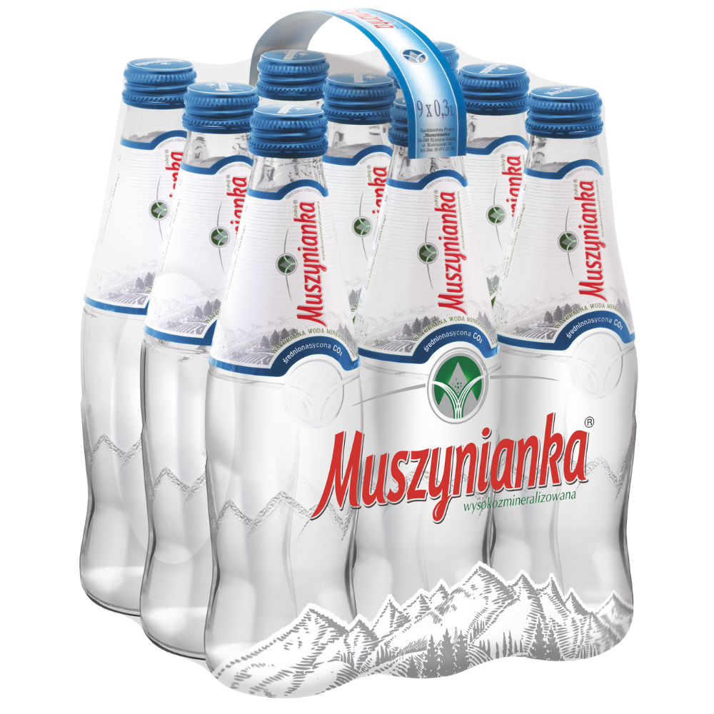 Woda MUSZYNIANKA średnionasycona CO2 w szkle 300 ml - obrazek 2